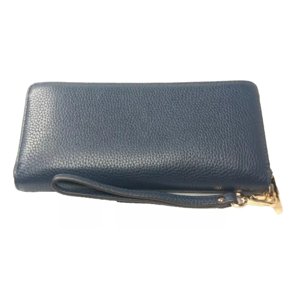 Michael Kors Jet Set Travel Large Pebbled Leather Wristlet Navy Blue MSRP $275 - Picture 4 of 9